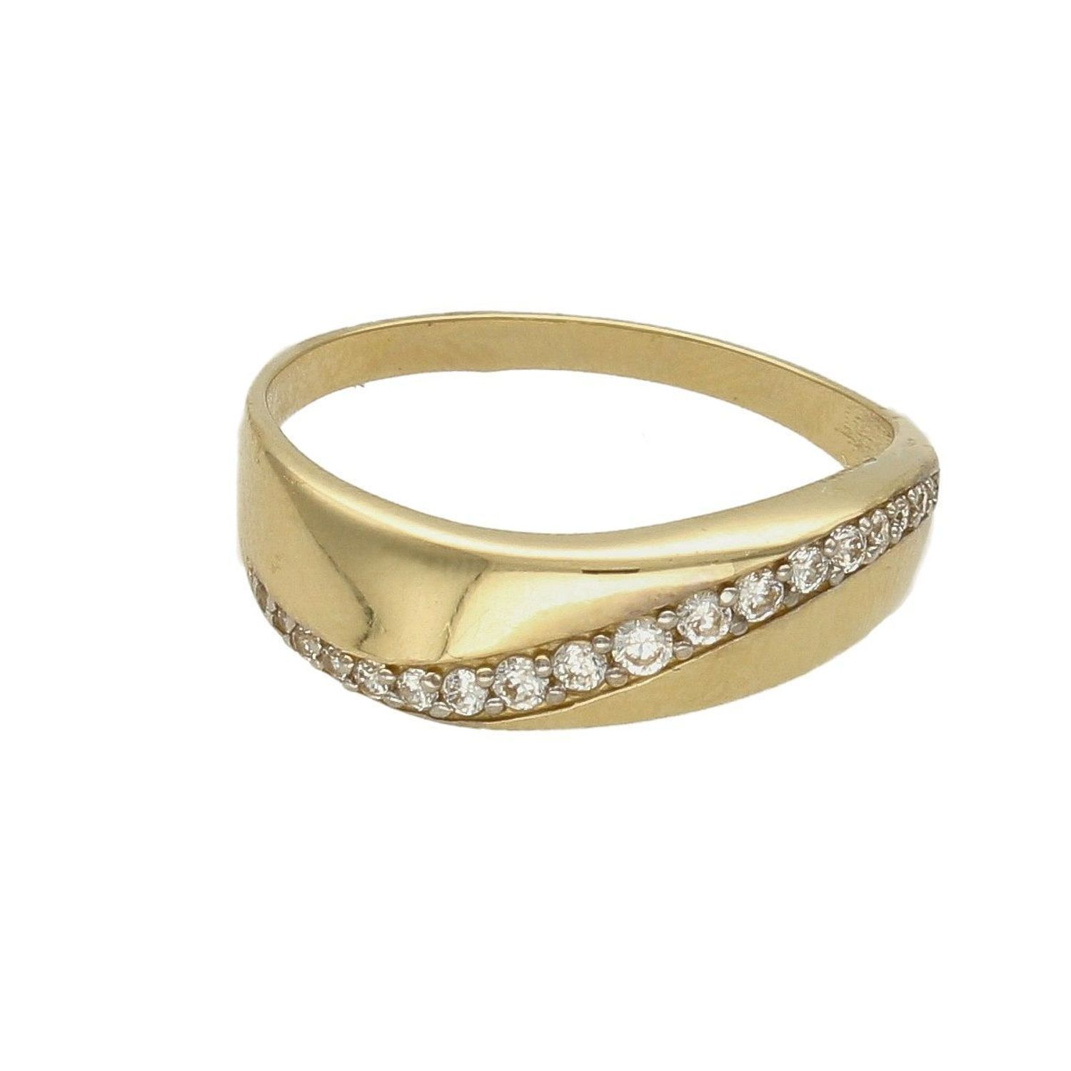 Złoty pierścionek 585 z pasmem cyrkonii PI 1281. Złoty pierścionek damski. Złoty pierścionek gładki z cyrkoniami. Złoty pierścionek z pasmem cyrkonii. Złoty pierścionek damski elegancki. Złoty pierścionek.jpg